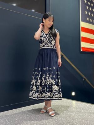 コットンボイル ボタニカルエンブロイダリー フレアワンピース