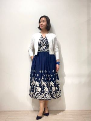 コットンボイル ボタニカルエンブロイダリー フレアワンピース