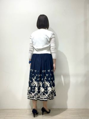 コットンボイル ボタニカルエンブロイダリー フレアワンピース