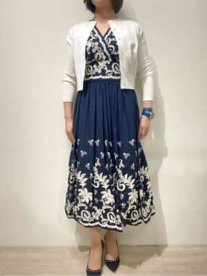 コットンボイル ボタニカルエンブロイダリー フレアワンピース