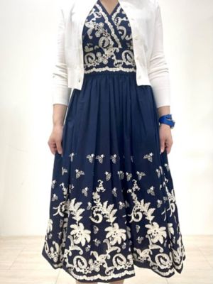 コットンボイル ボタニカルエンブロイダリー フレアワンピース