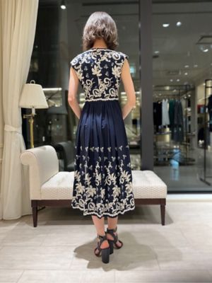 コットンボイル ボタニカルエンブロイダリー フレアワンピース