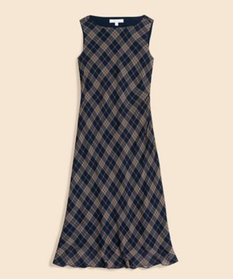 ＜Brooks Brothers＞レーヨンシフォン　タータンチェック　ノースリーブ　ロングワンピース