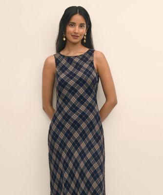 レーヨンシフォン タータンチェック ノースリーブ ロングワンピース