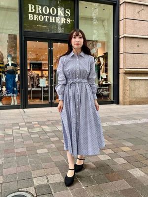 コットン ストライプ クリップドット ベルテッドシャツワンピース