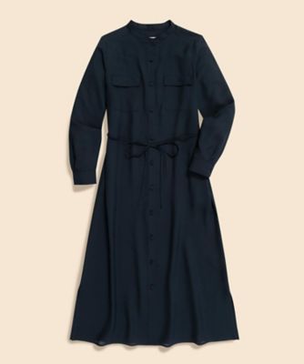 ポリエステルツイル バンドカラー ロングシャツワンピース | Brooks
