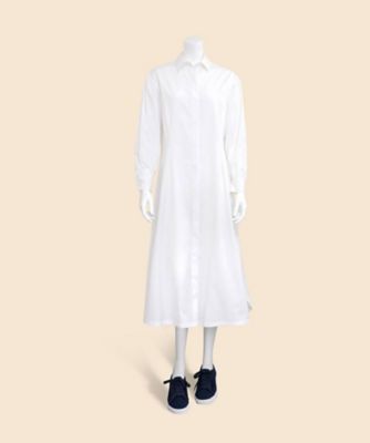 BLAMINK ブラミンク ロングシャツワンピース 綿 コットン ダブルポケット コットン／シルク ストライプ ダブルパッチポケット ベルテッド