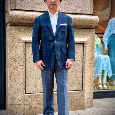 日本製　RING JACKET ウール　アンコン　ジャケット　段返り3ボタン トロピカルウール ブラックウォッチ 段返り3ボタンジャケット