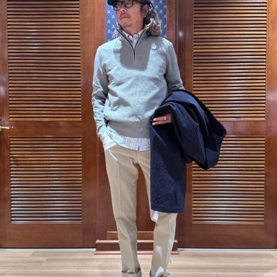 スーピマコットン ピケ ハーフジップ モックネックプルオーバー