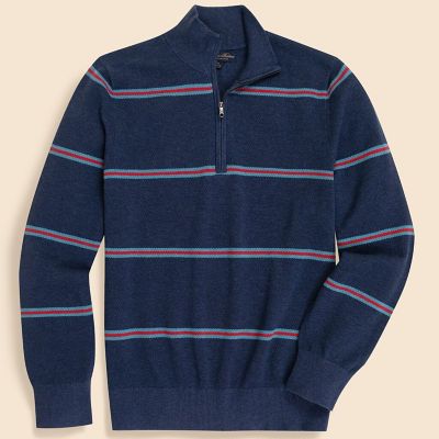 スーピマコットン ピケ ストライプ ハーフジップ モックネックプル