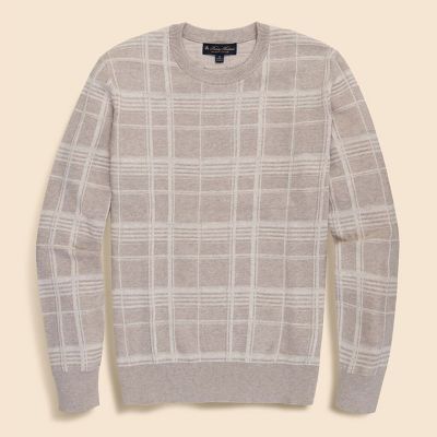 スーピマコットン テキスチャードプレイド クルーネックセーター