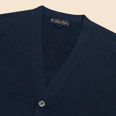 silk cotton Vネックカーディガン◆ネイビー シルクワイドリブVネックカーディガン - SOÉJU online store｜上質な