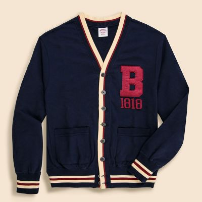 コットン スウェット Vネック レタードカーディガン | Brooks