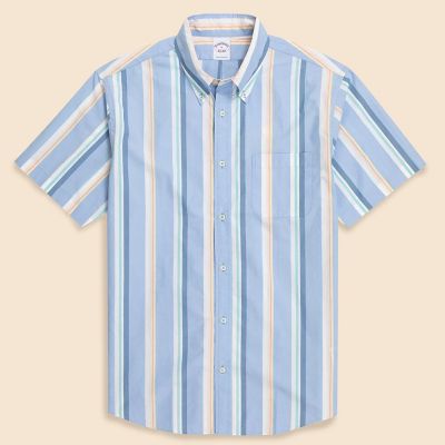 BOURRIENNE コットンポプリンストライプシャツ【ほぼ未使用・サイズXL】 コットンポプリン ストライプ ショートスリーブ フライデーシャツ