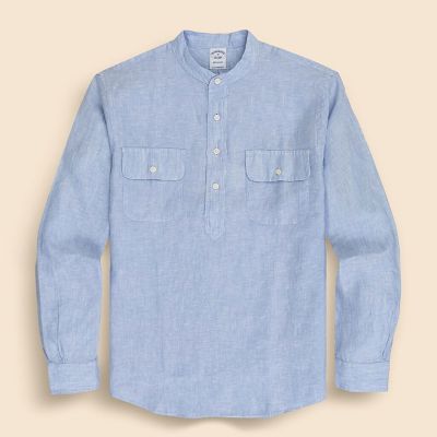 ＜Brooks Brothers＞リネン　ダブルポケット　バンドカラー　プルオーバーシャツ