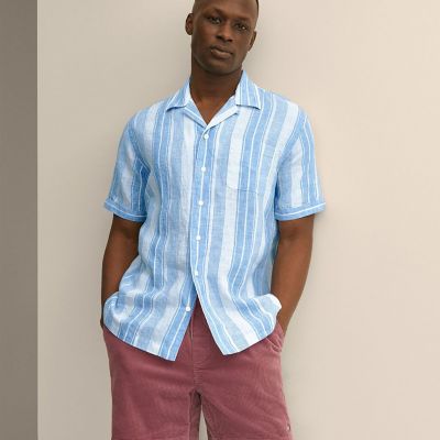 アイリッシュリネン ストライプ キャンプシャツ Regular Fit