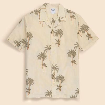 ＜Brooks Brothers＞コットン／リネン　パームツリーエンブロイダリー　オープンカラーシャツ　Ｒｅｇｕｌａｒ　Ｆｉｔ