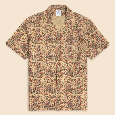 ＜Brooks Brothers＞コットン　ブロックプリントパターン　ペイズリー　オープンカラーシャツ　Ｒｅｇｕｌａｒ　Ｆｉｔ