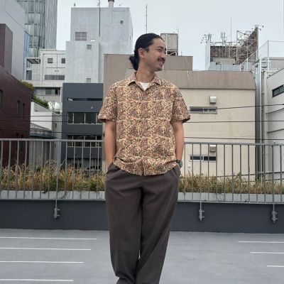 コットン ブロックプリントパターン ペイズリー オープンカラーシャツ
