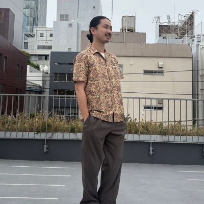 コットン ブロックプリントパターン ペイズリー オープンカラーシャツ