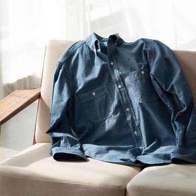 ＜Brooks Brothers＞コットンシャンブレー　ポロカラーワークシャツ　Ｍａｄｅ　ｉｎ　ＵＳＡ