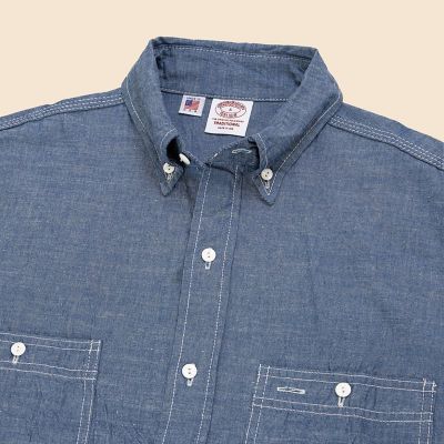コットンシャンブレー ポロカラーワークシャツ Made in USA