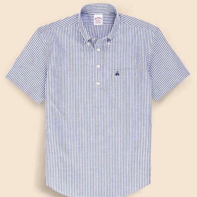 ＜Brooks Brothers＞コットン／リネン　ＧＦロゴ　ストライプ　ショートスリーブ　プルオーバーシャツ