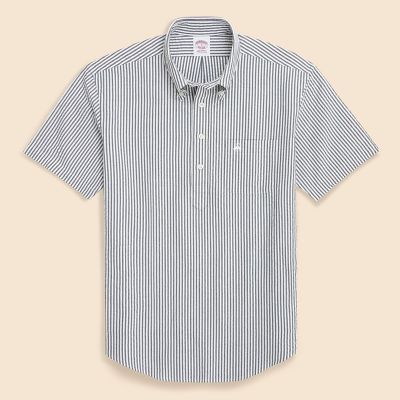 80s〜 ブルックスブラザーズ シアサッカー シャツ 短丈 スイングトップ ストレッチコットン シアサッカー ストライプ スポーツシャツ Regular