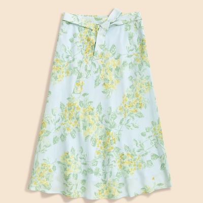 ＜Brooks Brothers＞レーヨン／リネン　フローラルプリント　ベルテッド　マーメイドライン　ミディスカート