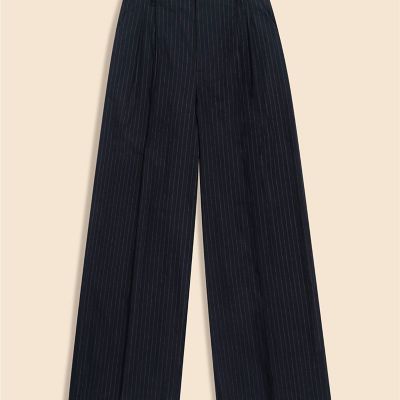 ＜Brooks Brothers＞リネンブレンド　ピンストライプ　プリーテッド　ワイドレッグパンツ