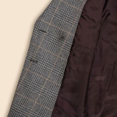 ウールブレンド グレンチェック ダブル4ボタン ピークトラペル