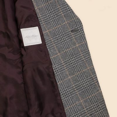 ウールブレンド グレンチェック ダブル4ボタン ピークトラペル