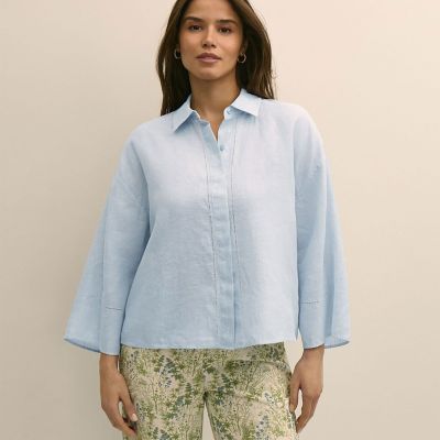 ＜Brooks Brothers＞アイリッシュリネン　リラックスフィット　ワイドスリーブ　クロップドシャツ