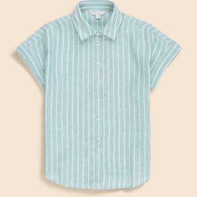 ＜Brooks Brothers＞リネン　ストライプ　リラックスフィット　フレンチスリーブ　シャツ