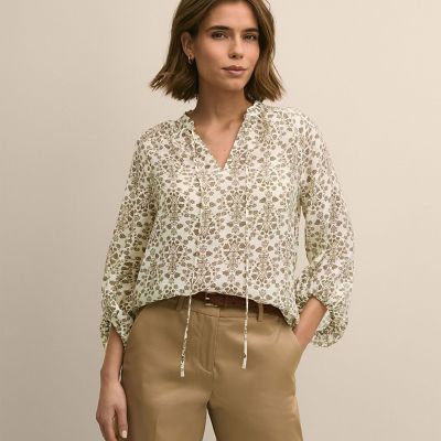＜Brooks Brothers＞再生繊維（セルロース）／ナイロン　フローラルプリント　バルーンスリーブ　タイネック　プルオーバーブラウス