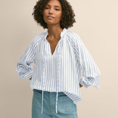 ＜Brooks Brothers＞レーヨン　ダブルストライプ　タイネック　プルオーバーブラウス