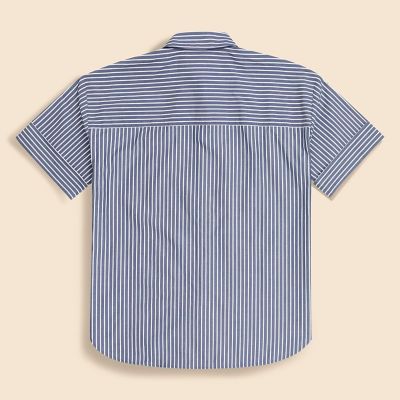 コットン ドロップショルダー ストライプ ショートスリーブシャツ