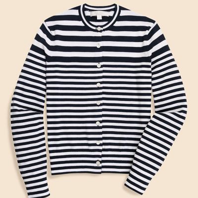 スーピマコットン ストライプ クルーネック カーディガン | Brooks