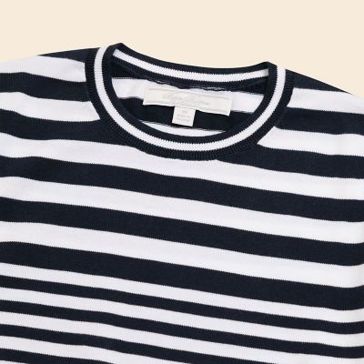 スーピマコットン ストライプ クルーネック ショートスリーブセーター