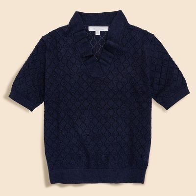 ＜Brooks Brothers＞コットン／レーヨン　ポインテール　ラッフルカラー　ショートスリーブセーター