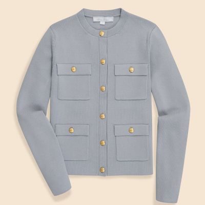 ＜Brooks Brothers＞ポリエステル／コットン　ミラノリブ　ゴールドボタン　ノーカラーニットジャケット