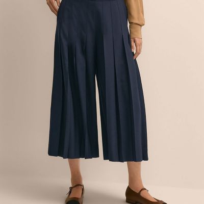 プリーズプリーツ プリーツキュロット ネイビー ウールブレンド プリーツ キュロットパンツ | Brooks Brothers