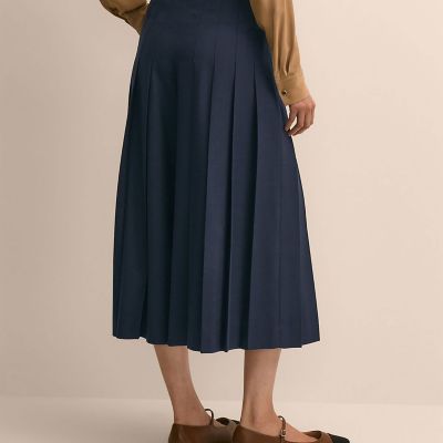 プリーズプリーツ プリーツキュロット ネイビー ウールブレンド プリーツ キュロットパンツ | Brooks Brothers