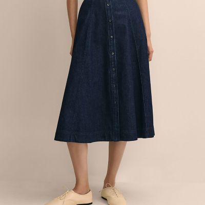 デニム ボタンフロント Aライン ミディスカート | Brooks Brothers