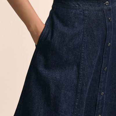 デニム ボタンフロント Aライン ミディスカート | Brooks Brothers