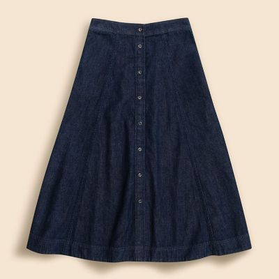 デニム ボタンフロント Aライン ミディスカート | Brooks Brothers