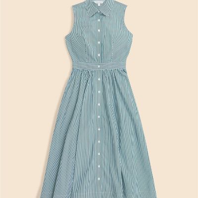 コットンポプリン ストライプ ノースリーブ シャツドレス | Brooks