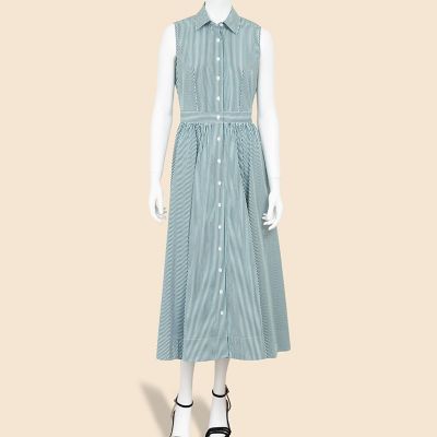 コットンポプリン ストライプ ノースリーブ シャツドレス | Brooks