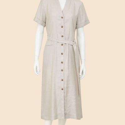 ＜Brooks Brothers＞リネンブレンド　Ｖネックベルテッド　ショートスリーブ　シャツワンピース