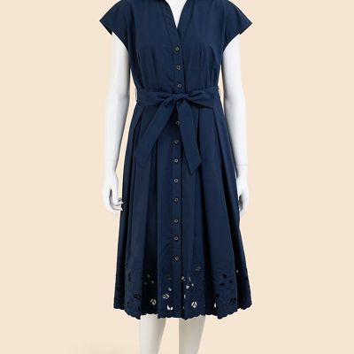 コットンサテン アイレット スパゴカラー シャツワンピース | Brooks